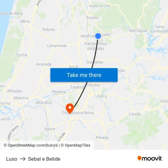 Luso to Sebal e Belide map