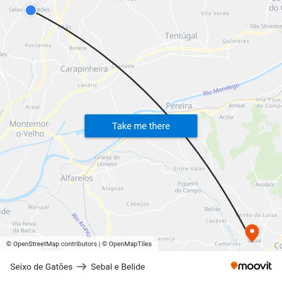 Seixo de Gatões to Sebal e Belide map