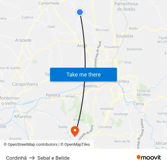 Cordinhã to Sebal e Belide map