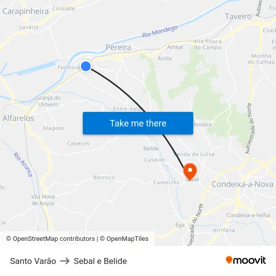 Santo Varão to Sebal e Belide map