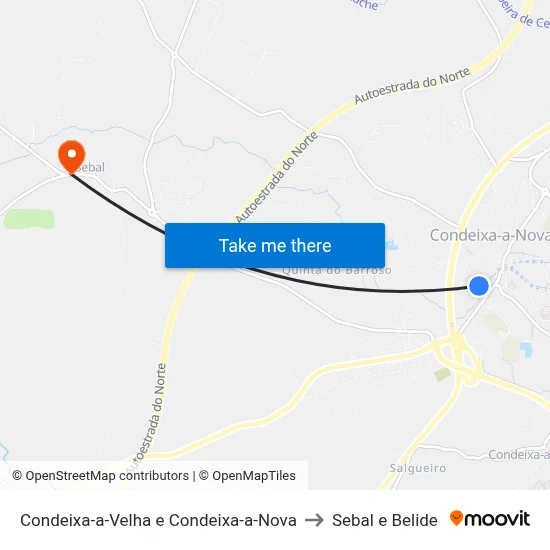 Condeixa-a-Velha e Condeixa-a-Nova to Sebal e Belide map