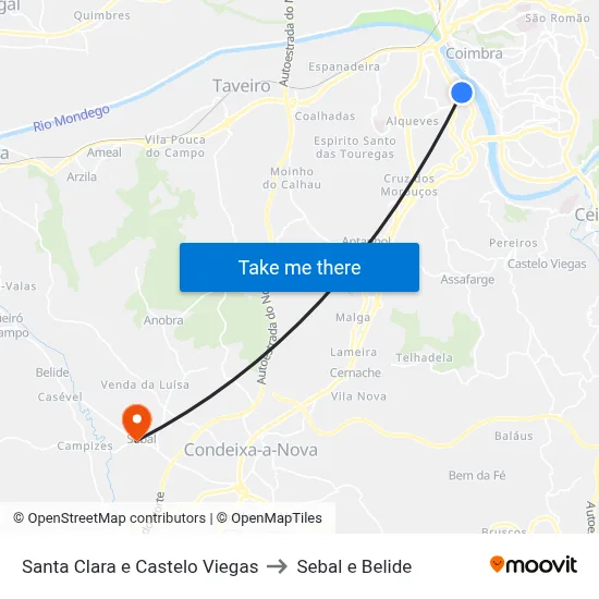 Santa Clara e Castelo Viegas to Sebal e Belide map