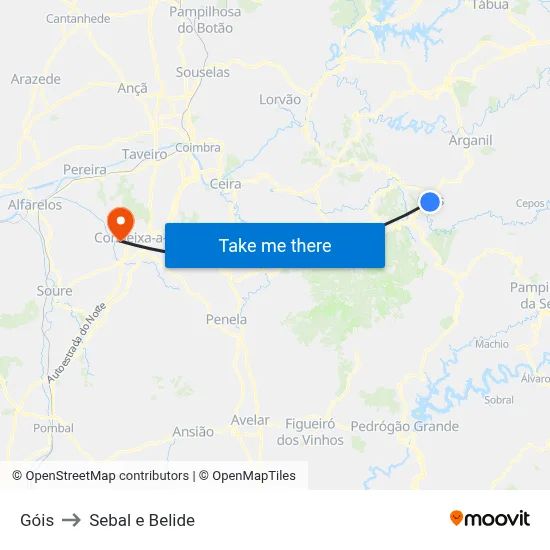 Góis to Sebal e Belide map
