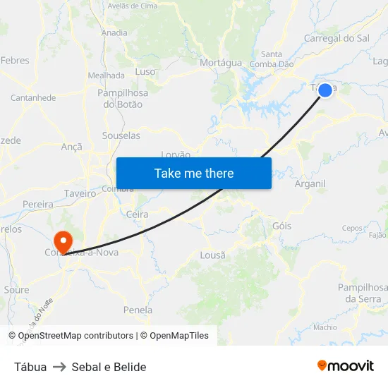 Tábua to Sebal e Belide map