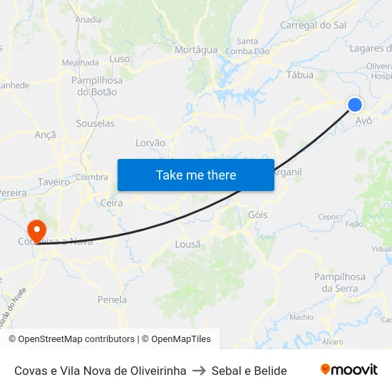 Covas e Vila Nova de Oliveirinha to Sebal e Belide map