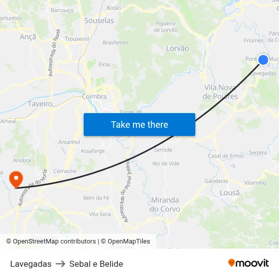 Lavegadas to Sebal e Belide map