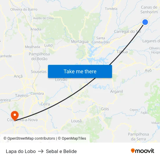 Lapa do Lobo to Sebal e Belide map