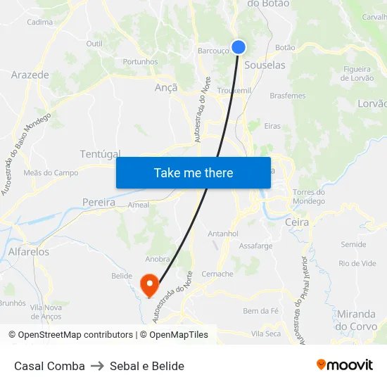 Casal Comba to Sebal e Belide map