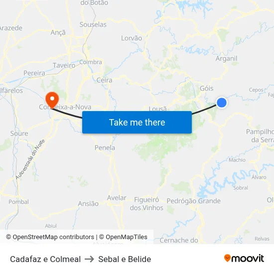 Cadafaz e Colmeal to Sebal e Belide map