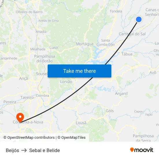 Beijós to Sebal e Belide map