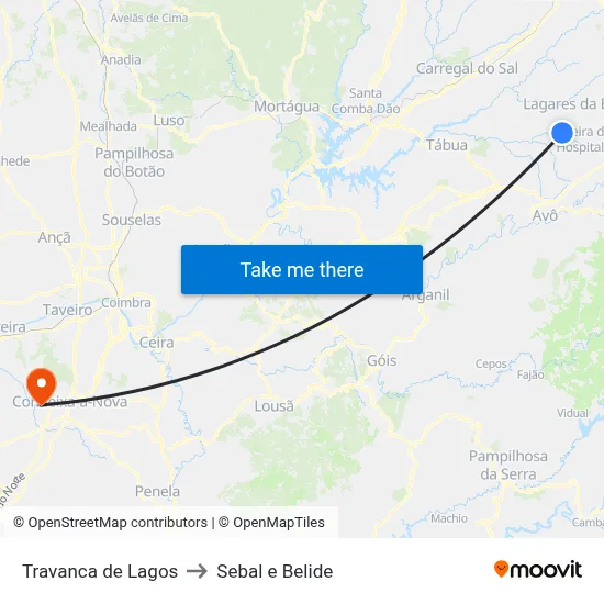 Travanca de Lagos to Sebal e Belide map