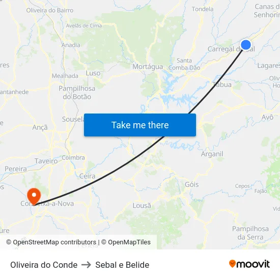 Oliveira do Conde to Sebal e Belide map