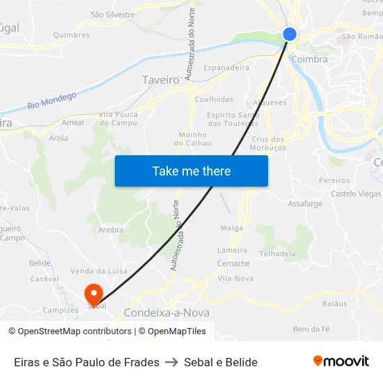 Eiras e São Paulo de Frades to Sebal e Belide map