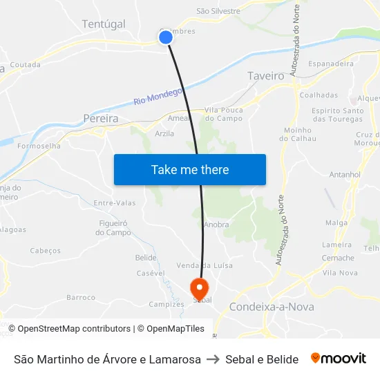 São Martinho de Árvore e Lamarosa to Sebal e Belide map