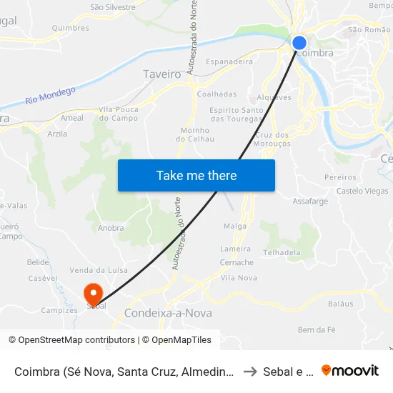 Coimbra (Sé Nova, Santa Cruz, Almedina e São Bartolomeu) to Sebal e Belide map