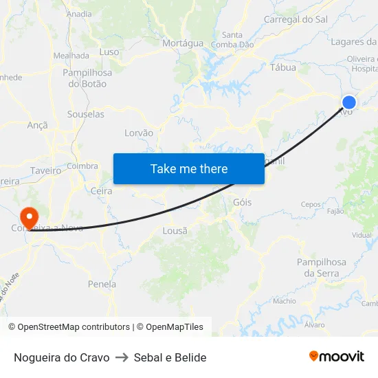 Nogueira do Cravo to Sebal e Belide map