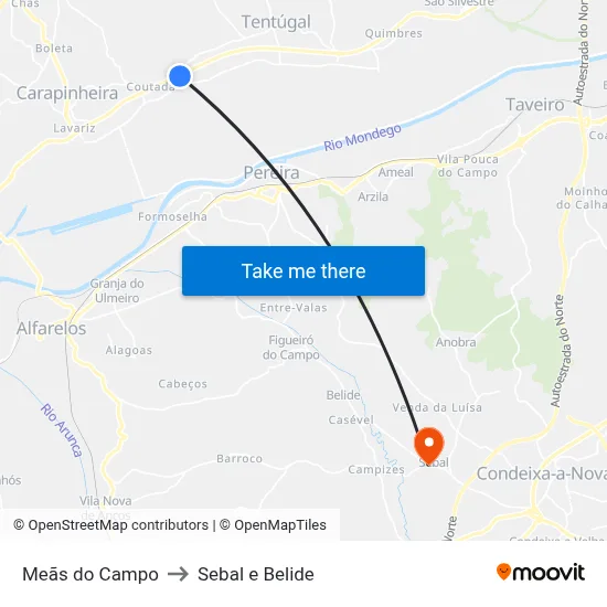 Meãs do Campo to Sebal e Belide map