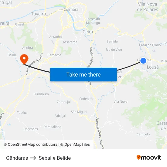 Gândaras to Sebal e Belide map