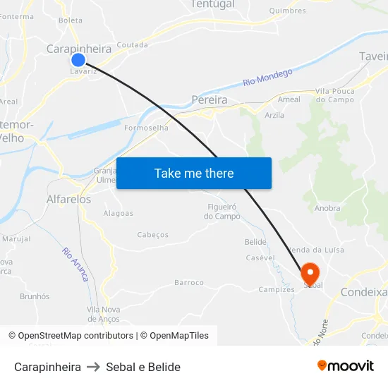 Carapinheira to Sebal e Belide map