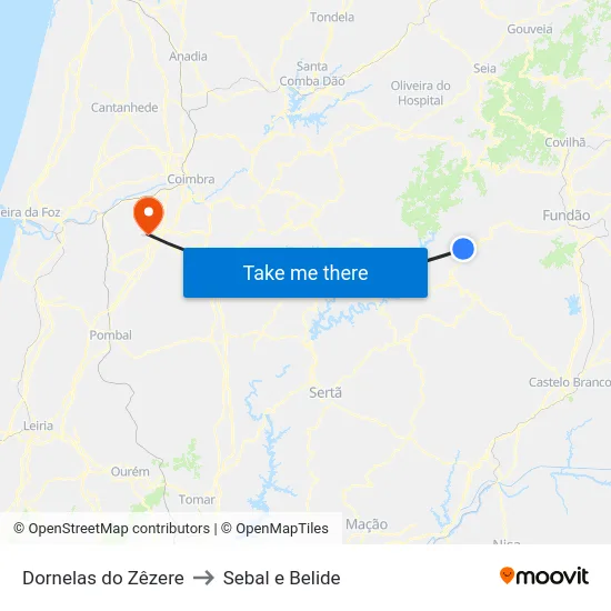 Dornelas do Zêzere to Sebal e Belide map