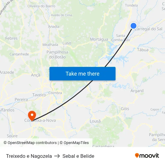 Treixedo e Nagozela to Sebal e Belide map
