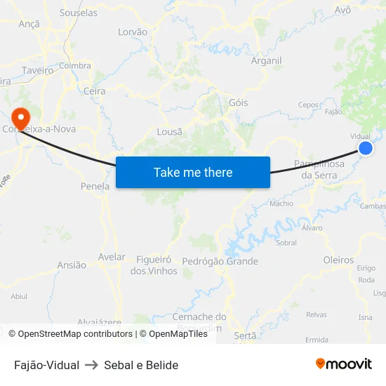 Fajão-Vidual to Sebal e Belide map