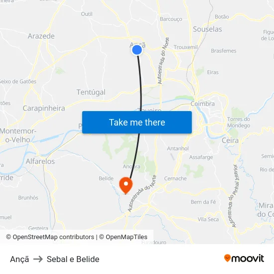 Ançã to Sebal e Belide map