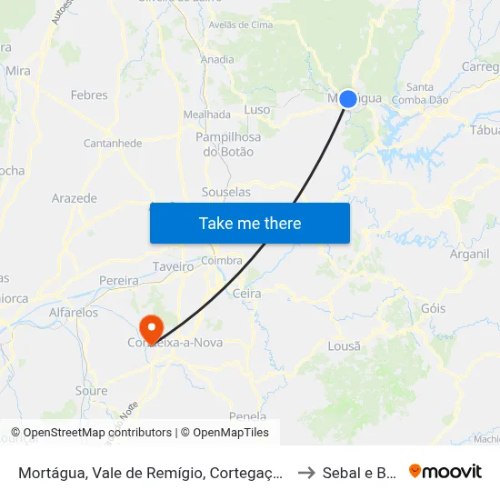 Mortágua, Vale de Remígio, Cortegaça e Almaça to Sebal e Belide map