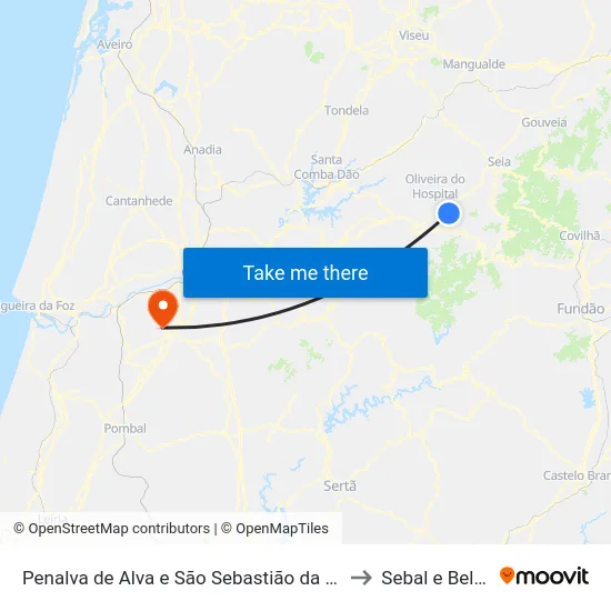 Penalva de Alva e São Sebastião da Feira to Sebal e Belide map