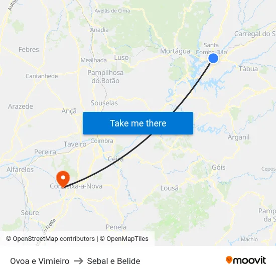 Ovoa e Vimieiro to Sebal e Belide map