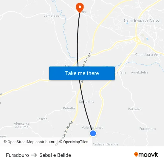 Furadouro to Sebal e Belide map