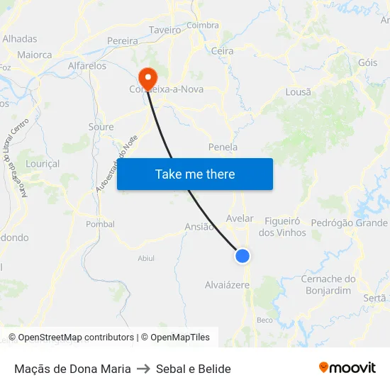 Maçãs de Dona Maria to Sebal e Belide map