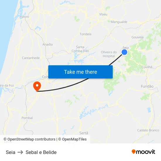 Seia to Sebal e Belide map