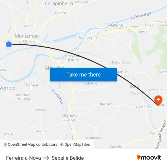 Ferreira-a-Nova to Sebal e Belide map