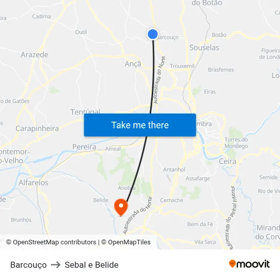 Barcouço to Sebal e Belide map