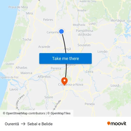 Ourentã to Sebal e Belide map