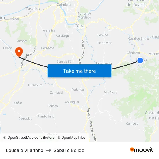 Lousã e Vilarinho to Sebal e Belide map