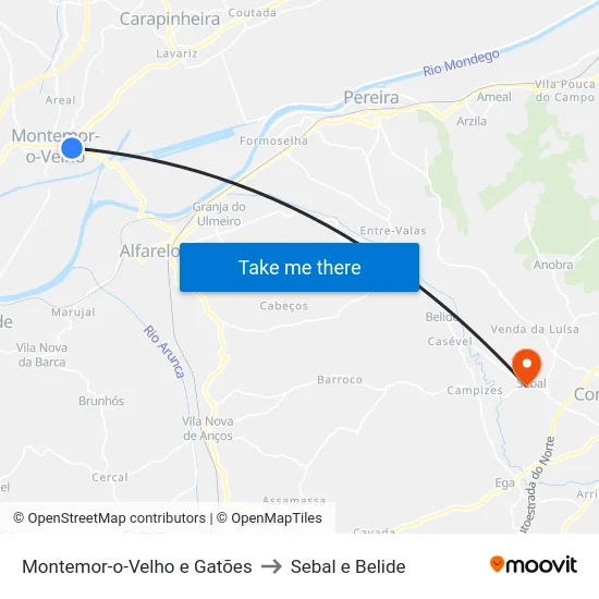 Montemor-o-Velho e Gatões to Sebal e Belide map