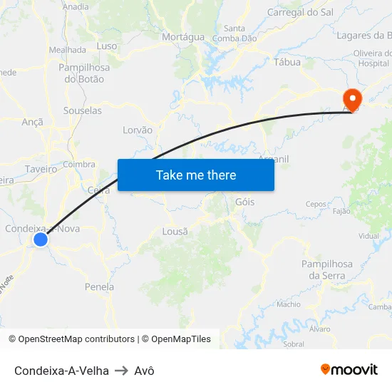 Condeixa-A-Velha to Avô map
