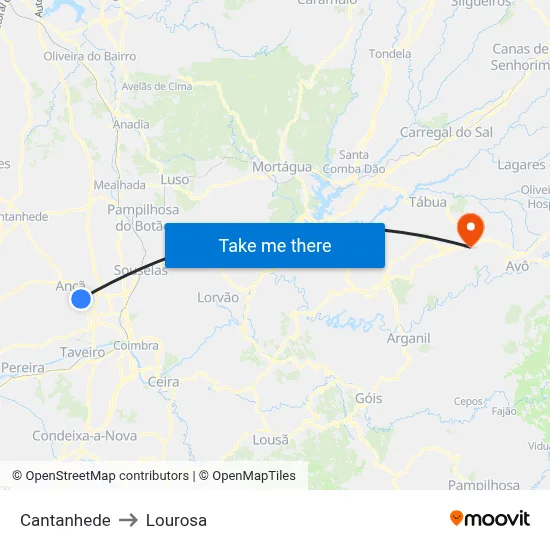 Cantanhede to Lourosa map