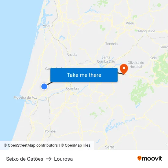 Seixo de Gatões to Lourosa map