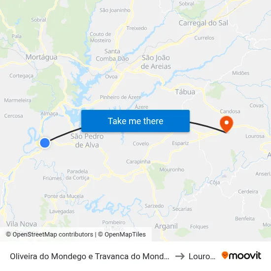 Oliveira do Mondego e Travanca do Mondego to Lourosa map