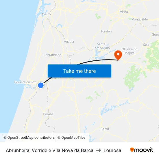 Abrunheira, Verride e Vila Nova da Barca to Lourosa map