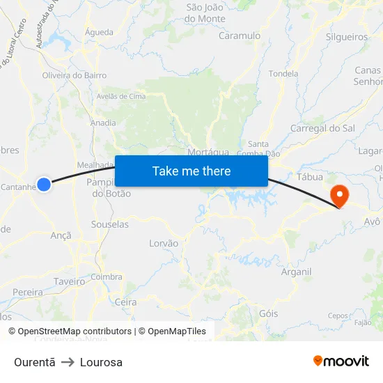 Ourentã to Lourosa map
