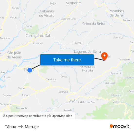 Tábua to Meruge map