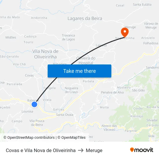 Covas e Vila Nova de Oliveirinha to Meruge map