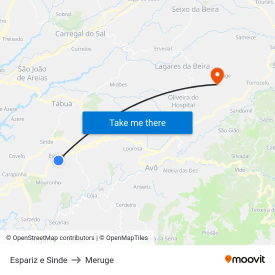 Espariz e Sinde to Meruge map