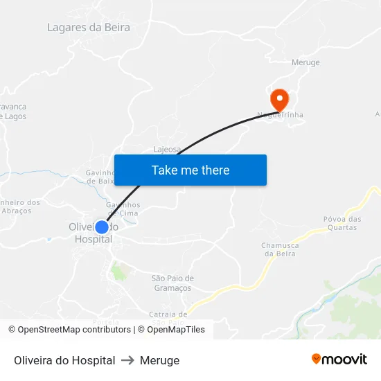Oliveira do Hospital to Meruge map