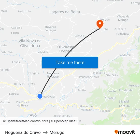 Nogueira do Cravo to Meruge map