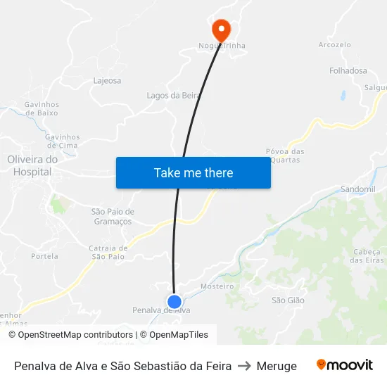 Penalva de Alva e São Sebastião da Feira to Meruge map
